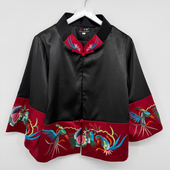 Alian Jackets & Blazers - Embroidered Oriental Embroidered Jacket Womens Large 3/4 Sleeve Satin Dragon
